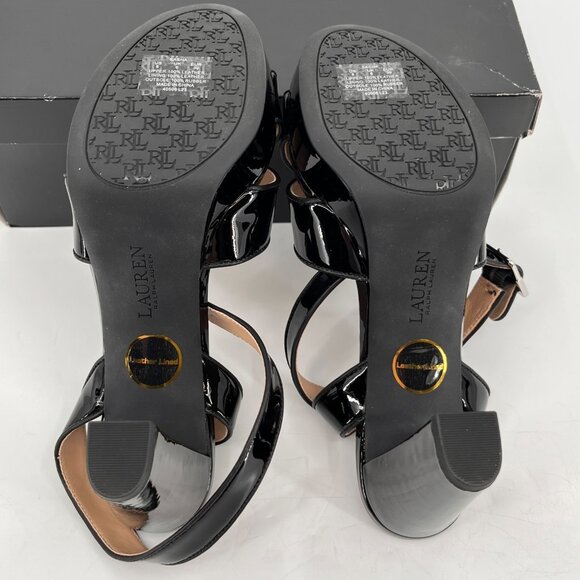 LAUREN Ralph Lauren Sasha Patent Leather Platform Sandal Size 8B Black Heels - Picture 12 of 16